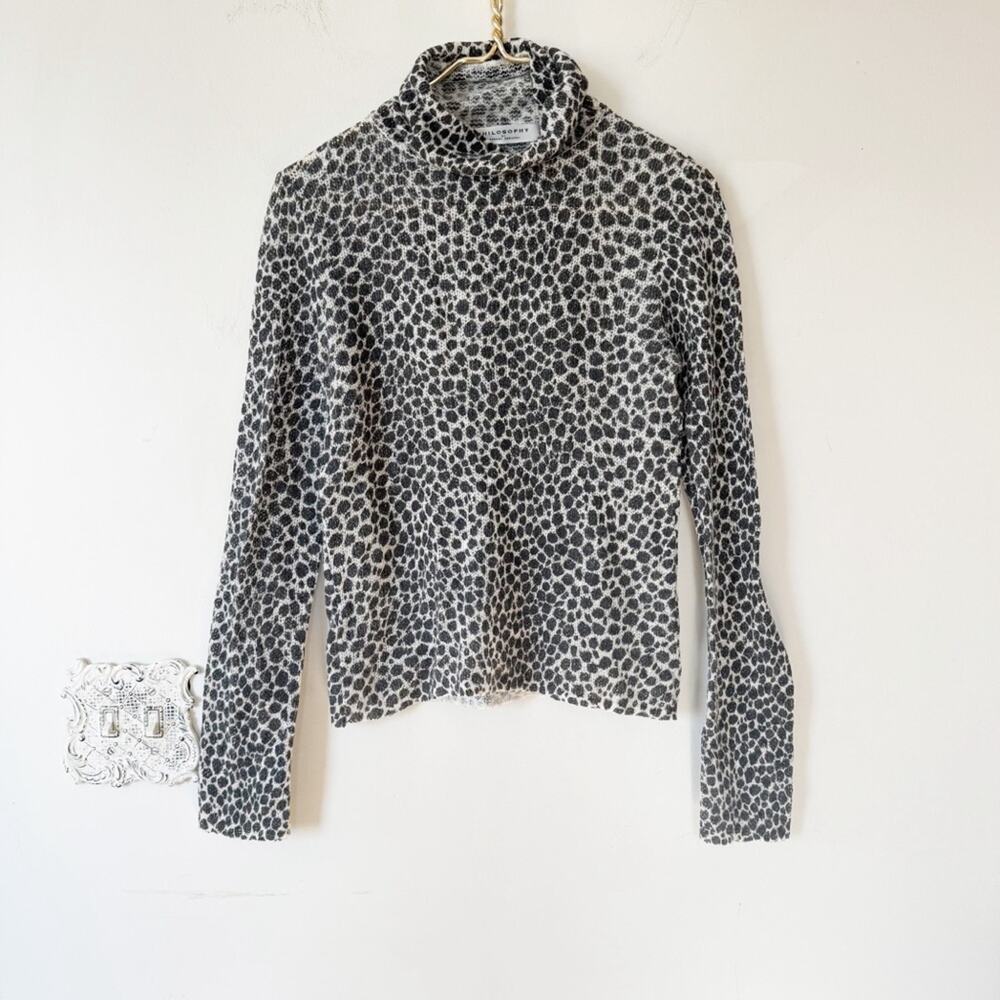 Philosophy di Lorenzo Serafina Black Animal Leopard Knit Turtleneck Sweater 2 XS